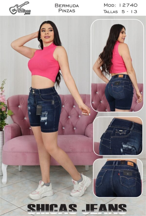 Shicas Jeans Bermuda Modelo Pinzas 2740