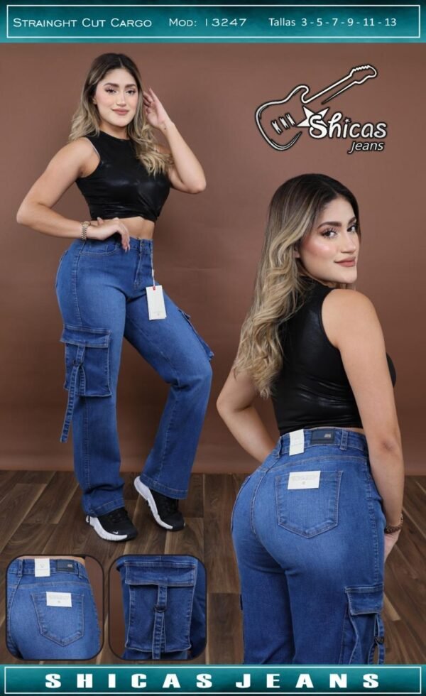 Shicas Jeans Pantalón Dama Strainght Cut Cargo Modelo 3247