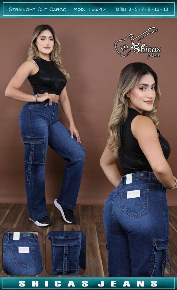 Shicas Jeans Pantalón Dama Strainght Cut Cargo Modelo 3247 - Image 2